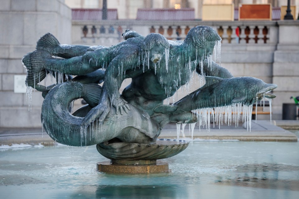 Even Trafalgar Square's famous fountain in London froze over