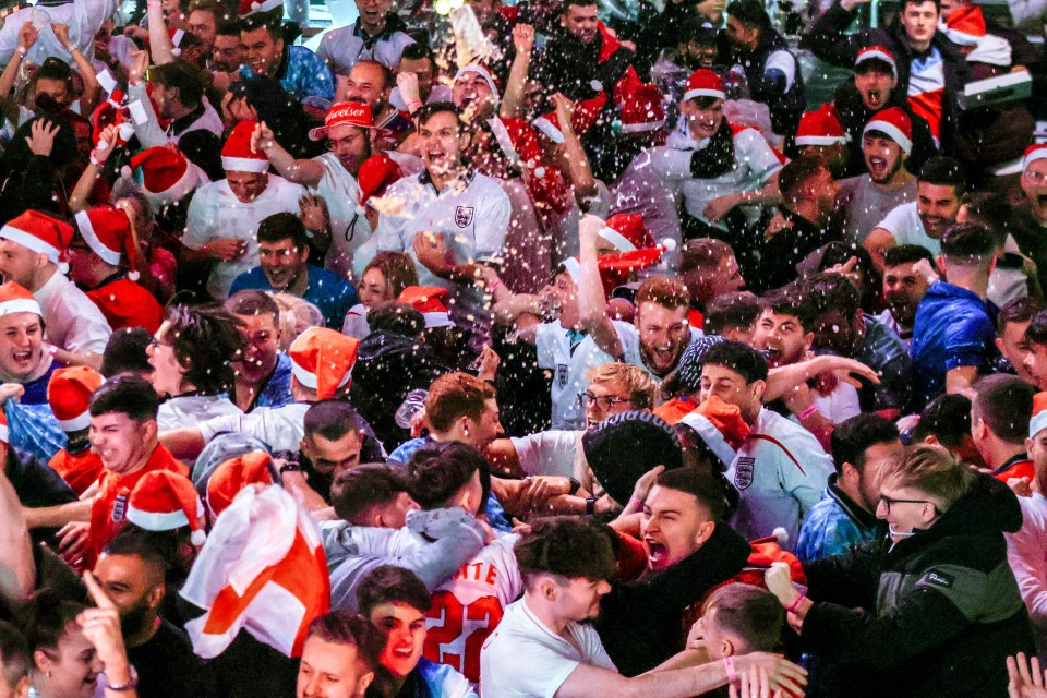 England fans sent beer flying after Bukayo Saka's goal last night