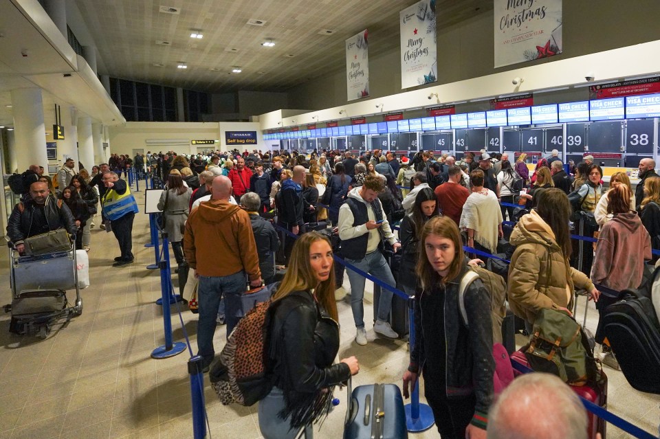 Thousands queue at Manchester Airport as members of the Public and Commercial Services (PCS) union begin an eight day strike