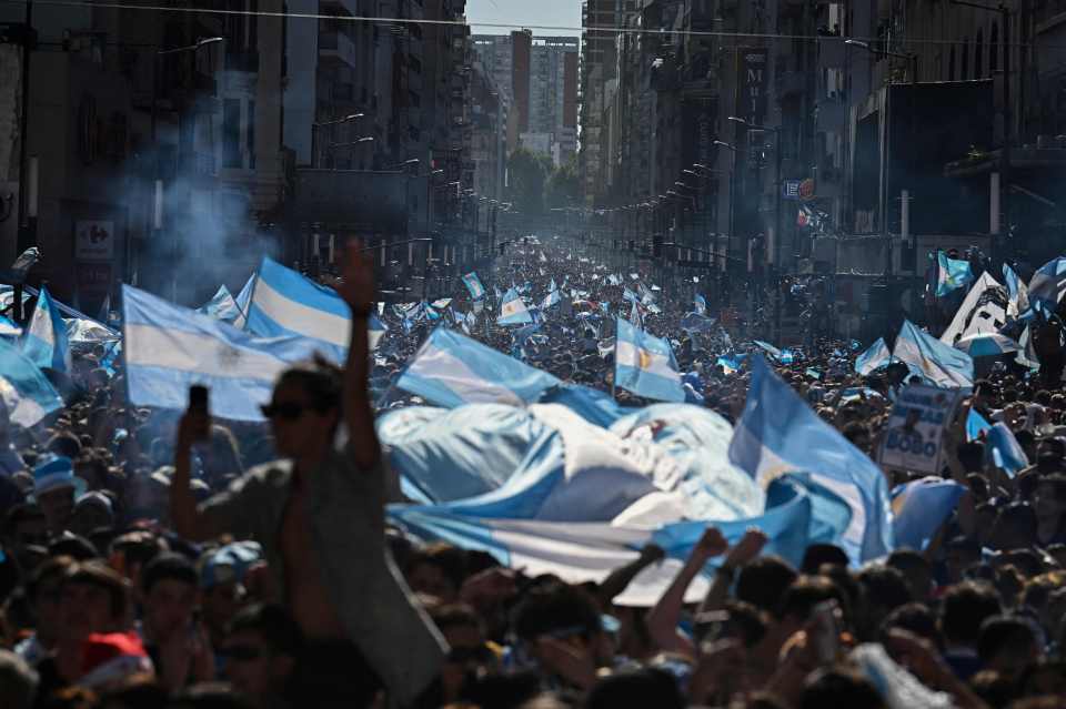 Fans of Argentina celebrate at the Obelisk in Buenos Aires