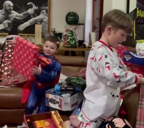 The mum-of-six shared a short video of her kids opening their Christmas presents this morning