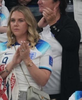 Harry Kane’s wife Kate looked heartbroken following the defeat