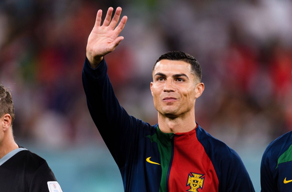 Cristiano Ronaldo waves to his loved ones before the game