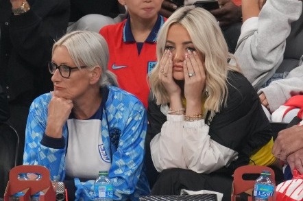 Megan Davison looked distraught after England crashed out of the World Cup