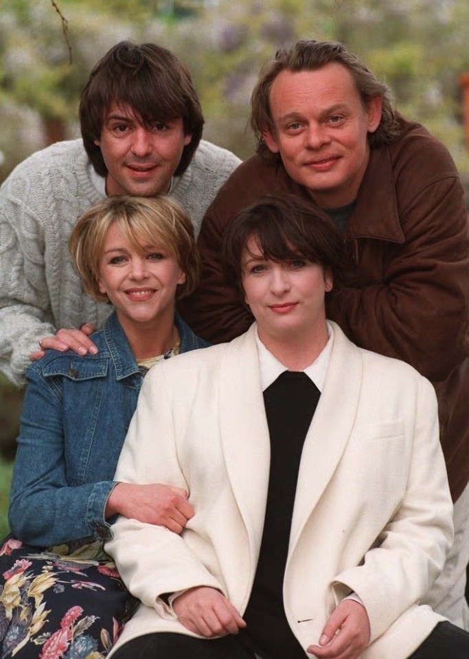 The cast of Men Behaving Badly seen here in the 90s (Back L to R Neil Morrissey and Martin Clunes, front L to R Leslie Ash and Caroline Quentin)