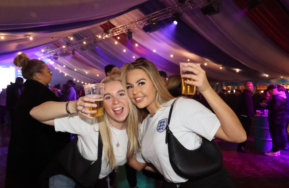 Hannah Douglas and Amelia Weight cheering on the Three Lions