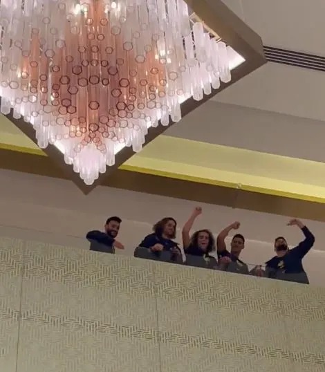 Some players danced on the balcony