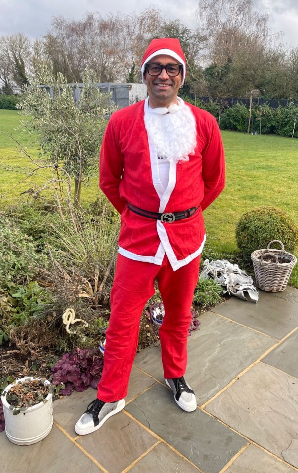 Rami rocked a Santa Claus outfit for the big day