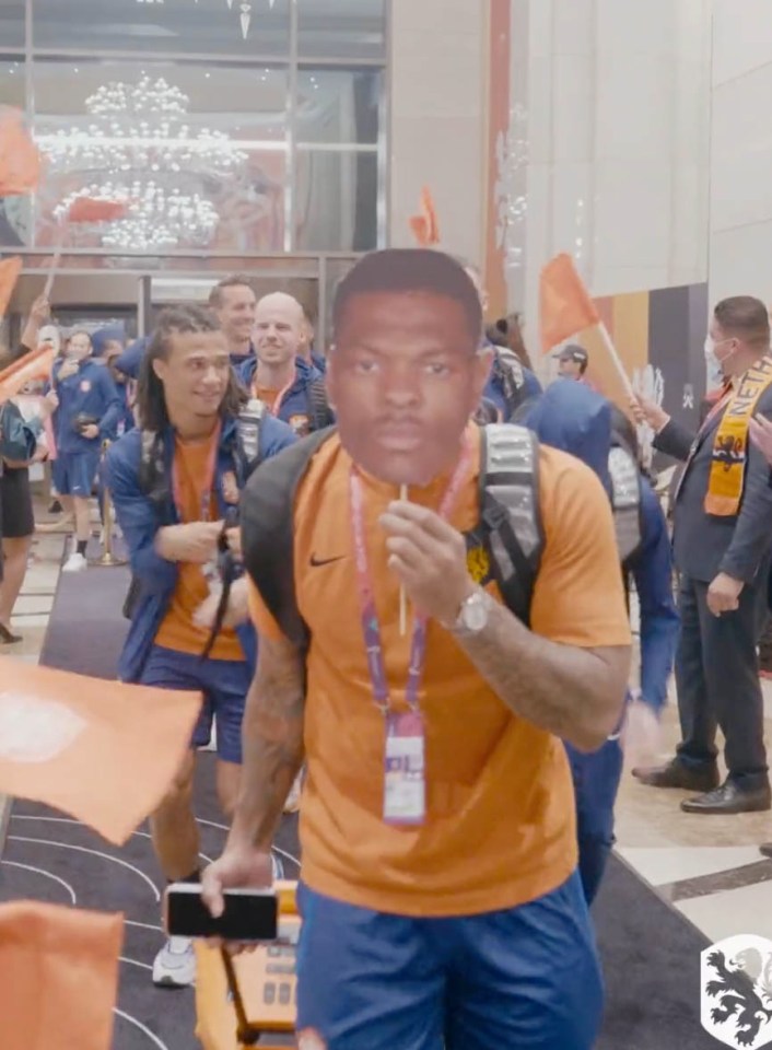 The Holland squad were handed carboard cut-outs of their own faces