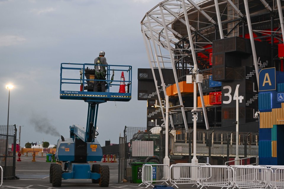 The ground was built using 974 shipping containers