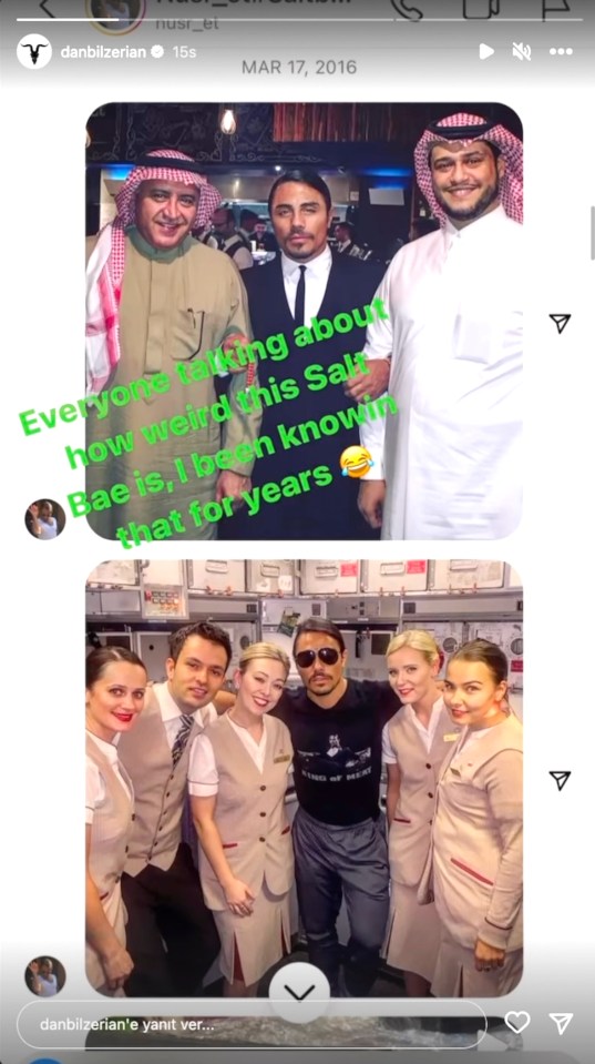 The fame hungry chef is seen posing with unknown diners and a flight crew