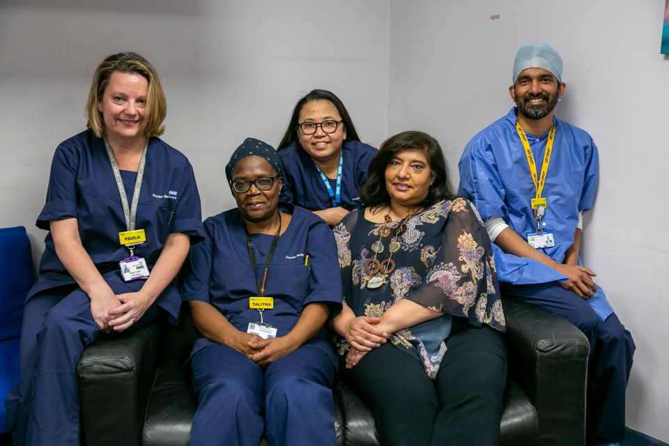 From left to right, Paula Joyner, Talitha McDonald, Marianne Pitallano, Stella Vig and Jijeesh Marotikunnath, from the medical team