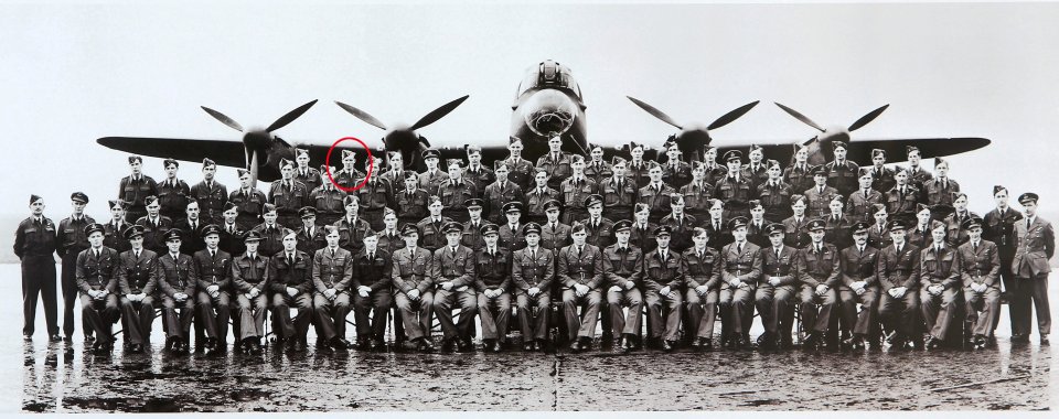 Johnny, circled, with hero Dambusters Raid colleagues