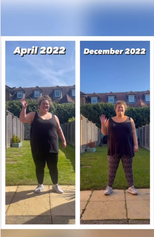 Amy showed off her weight loss in before and after clips