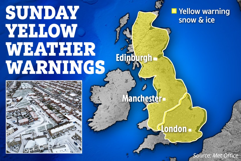 Yellow weather warnings are in place for the entire country on Sunday