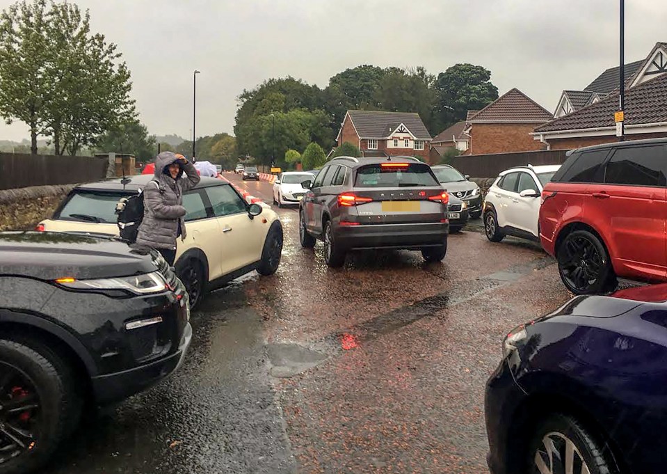 Traffic chaos around St Michael’s Primary School in Houghton le Spring, Tyne and Wear