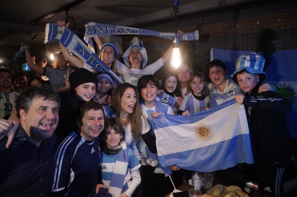 Argentina fans celebrate at Moo Cantina in Pimlico, London