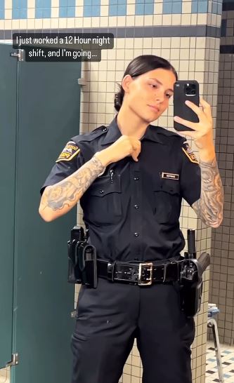 The Instagram influencer works as a cop – but also shows off her gym aesthetic