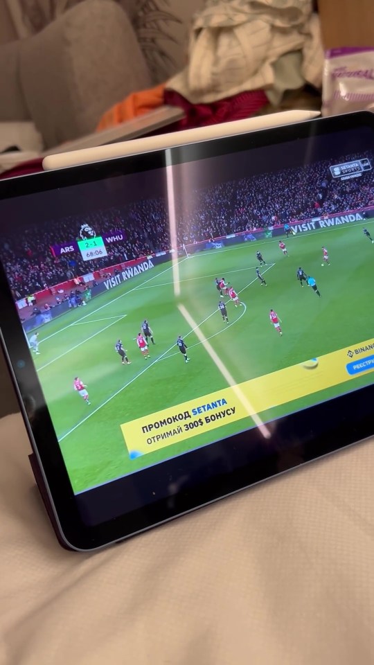 Mykhailo Mudryk watched Arsenal take on West Ham on his iPad