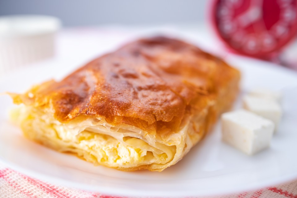 Baked cheese pie with milk and Bulgarian butter banitsa created a very memorable breakfast