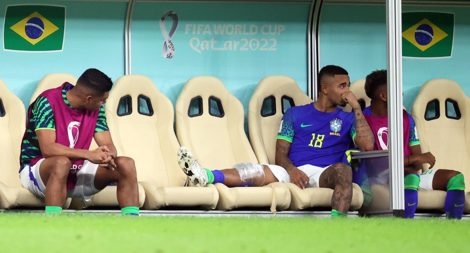 Gabriel Jesus had an ice pack on his knee after coming off during Brazil's World Cup clash with Cameroon