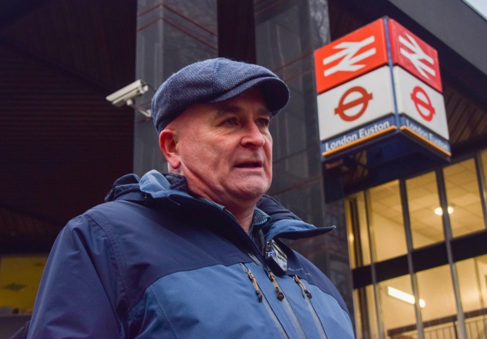 Militant union boss Mick Lynch outside London's Euston Station