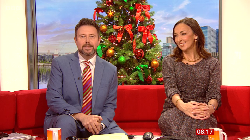 As Carol handed back to hosts Jon Kay and Sally Nugent in the studio, Sally joked Carol mentioned the app to stop Jon from asking her all the time if there would be a white Christmas