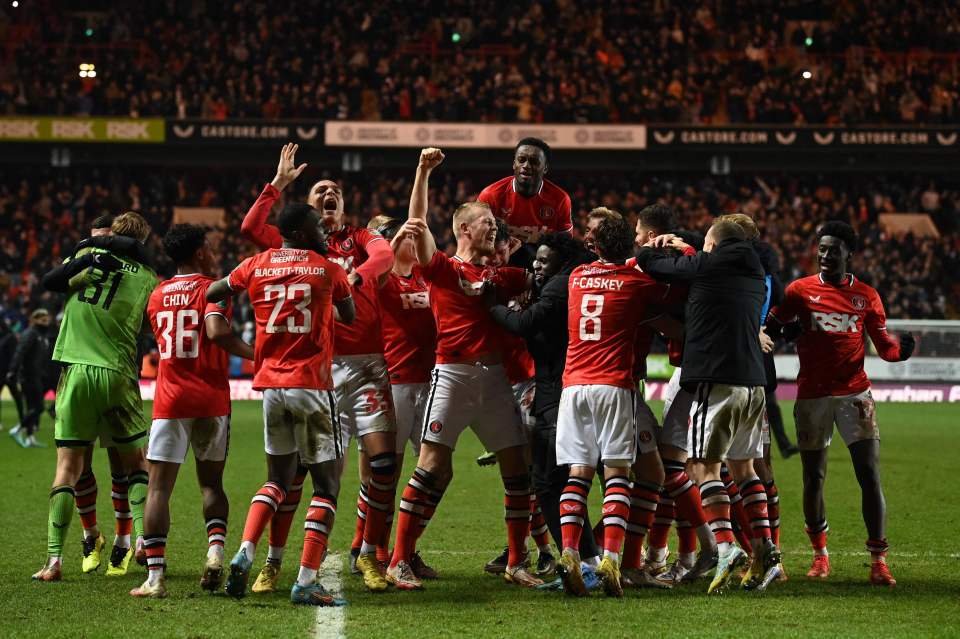 Charlton celebrate reaching the Carabao Cup quarter-final