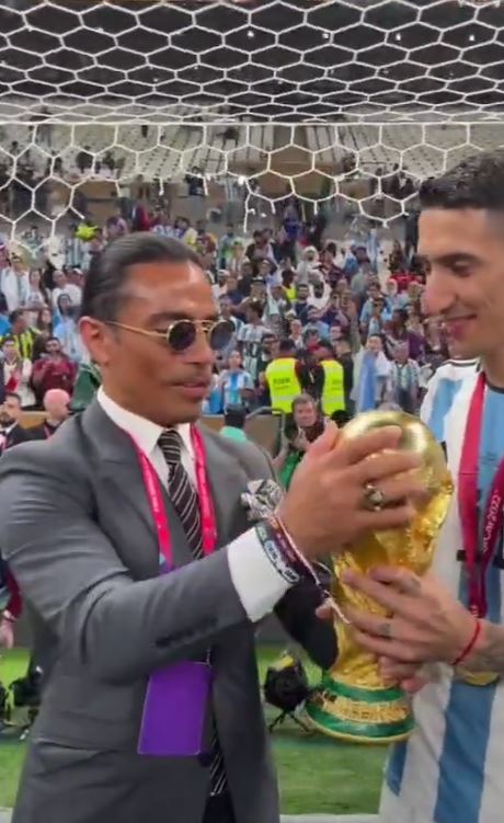 Salt Bae was filmed snatching the World Cup trophy from Angel Di Maria