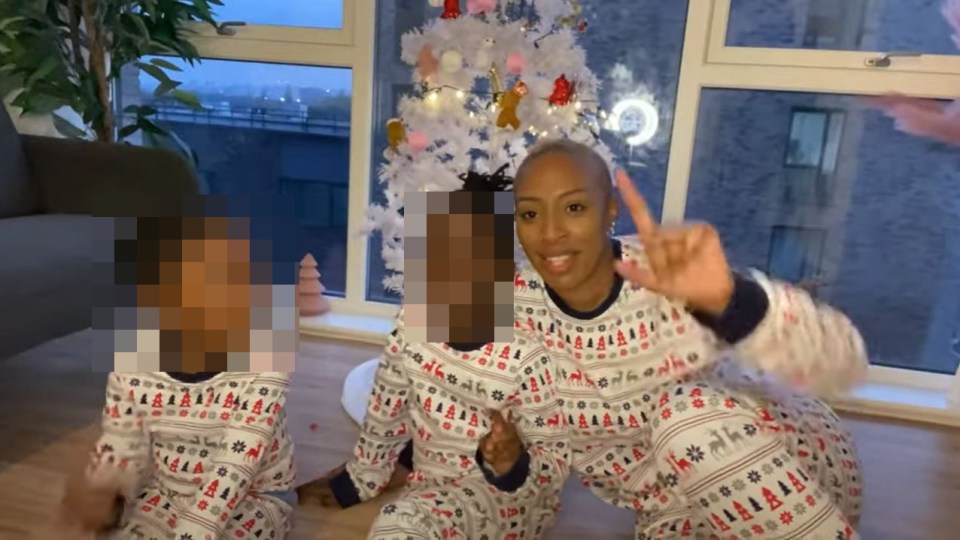 The mum-of-two wearing matching pyjamas with her two kids