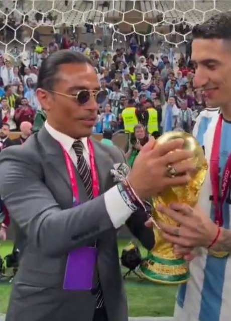 Salt Bae was filmed snatching the World Cup trophy from Angel Di Maria