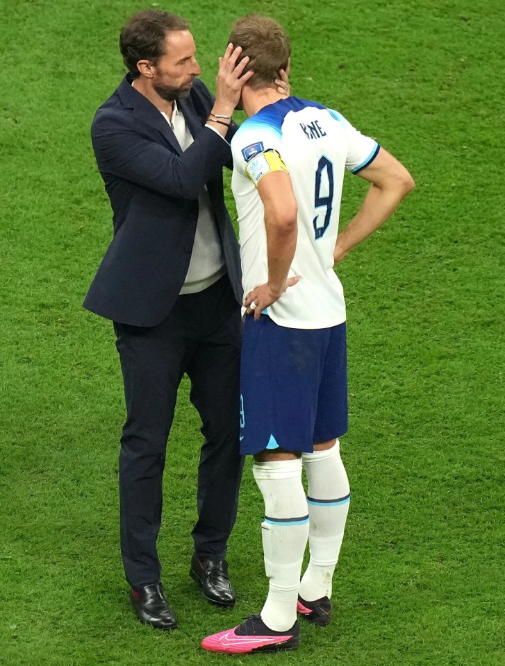 England manager Gareth Southgate consoled Harry Kane after their World Cup defeat