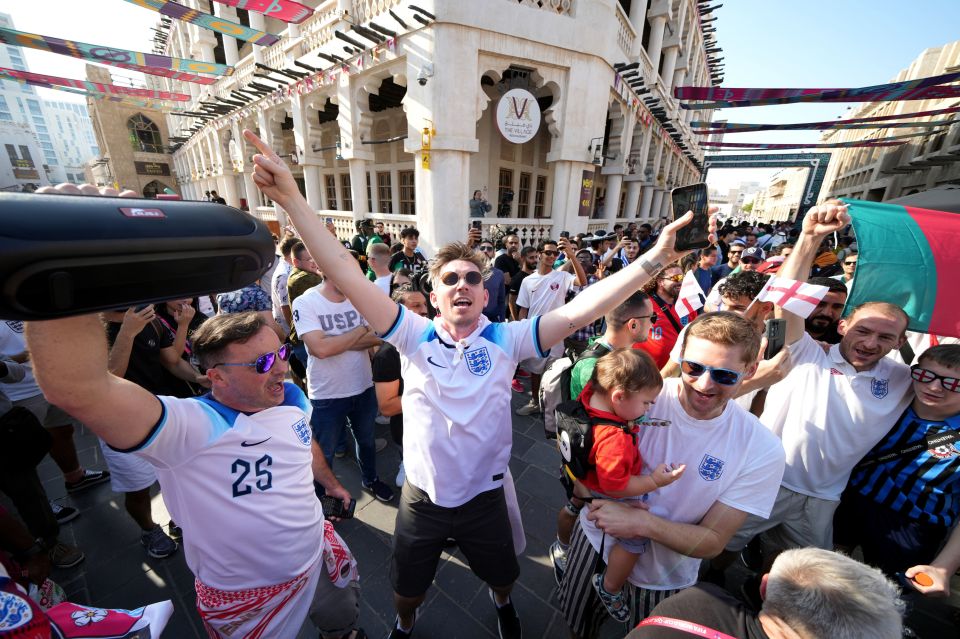 England fans in the Souq area of Doha ahead of the FIFA World Cup clash