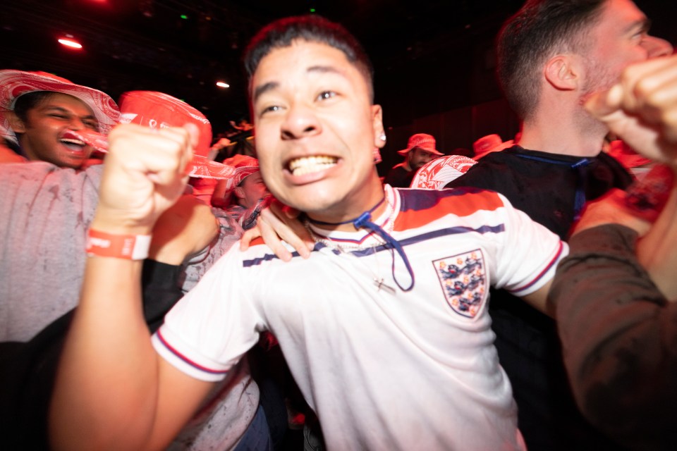 A fan celebrated England's second goal against Senegal