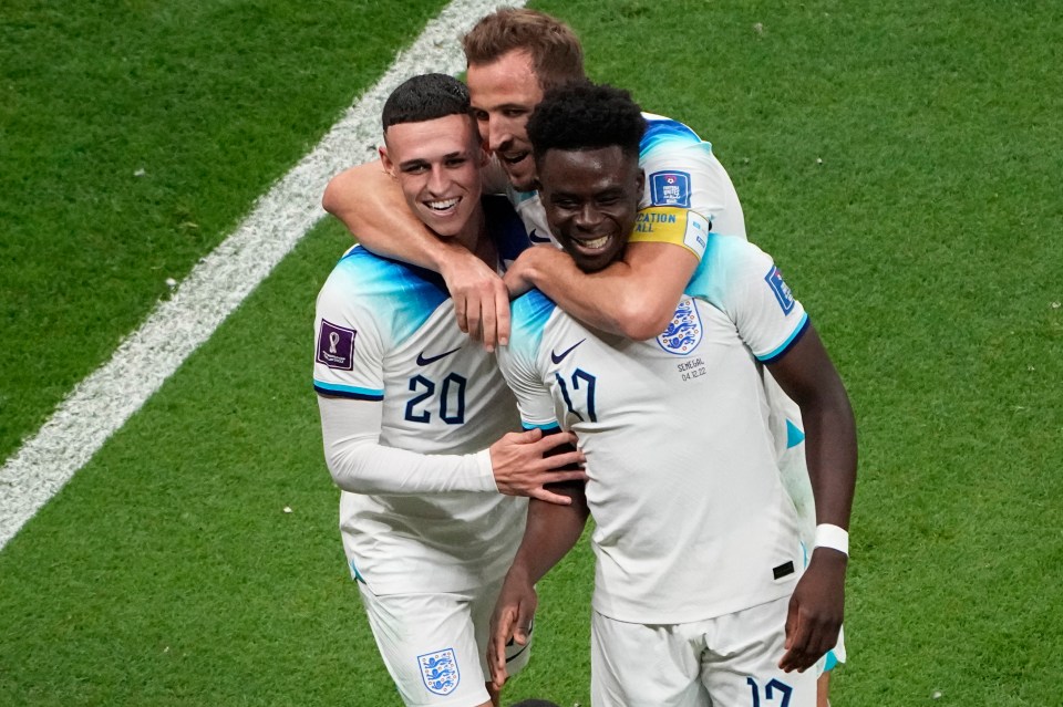 Bukayo Saka, Phil Foden and Harry Kane celebrated England's win