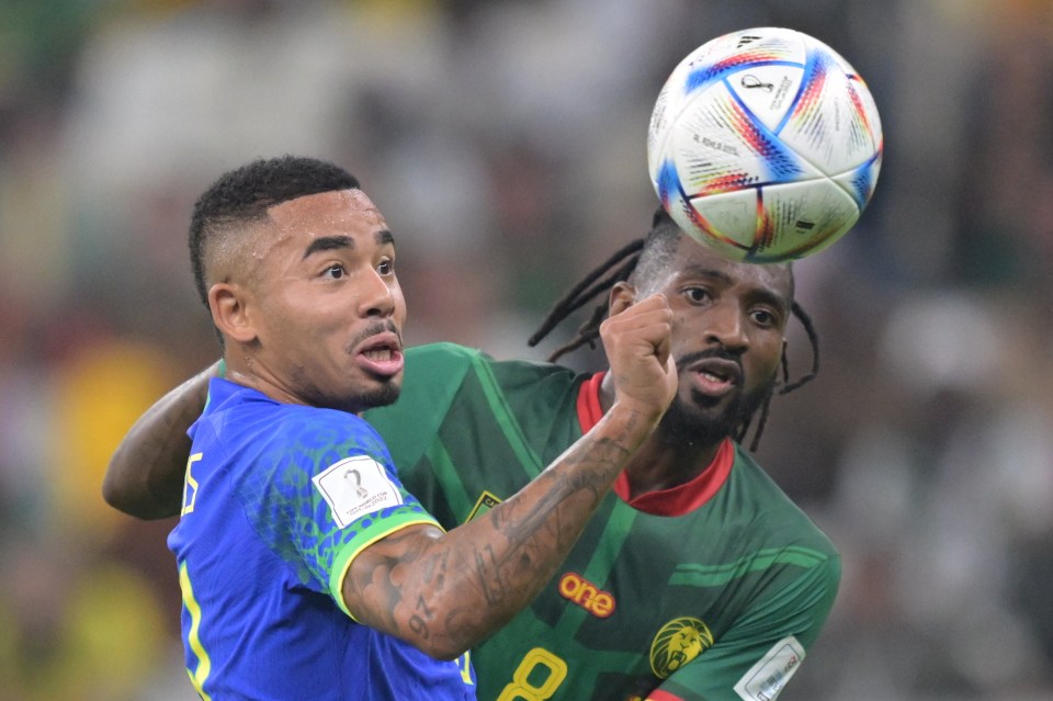 Gabriel Jesus in action for Brazil against Cameroon