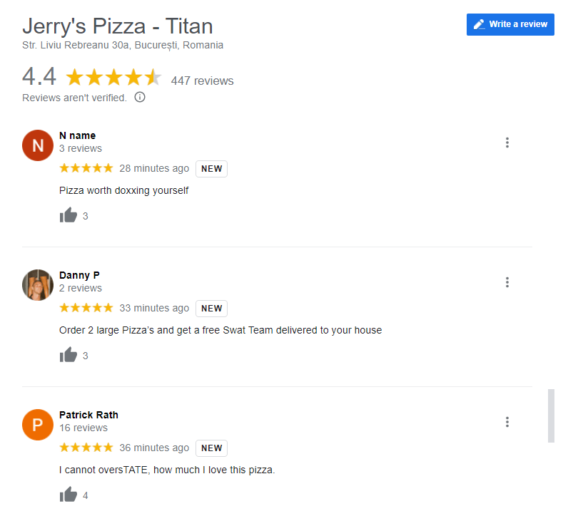 Jerry's Pizza is still being flooded with comments following Tate's arrest