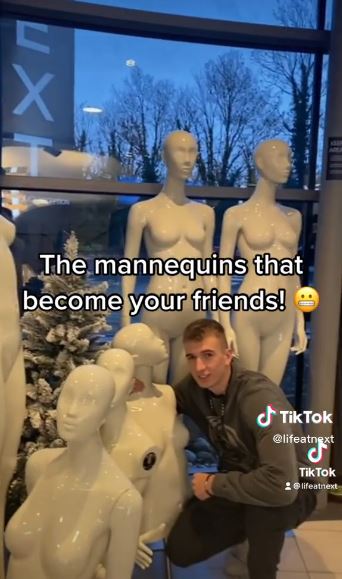 There's naked mannequins all around the buildng