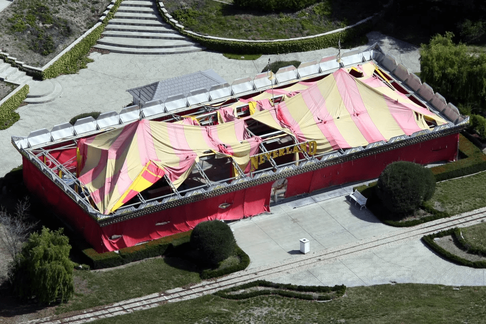 A collapsed fairground ride in the grounds of Neverland