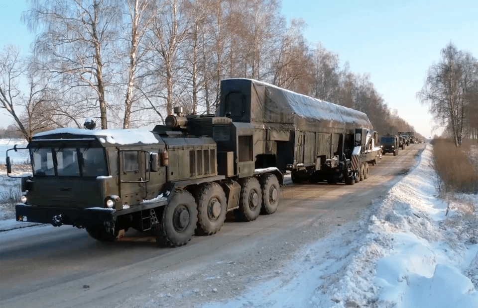 One of the huge missiles being readied in the latest drill