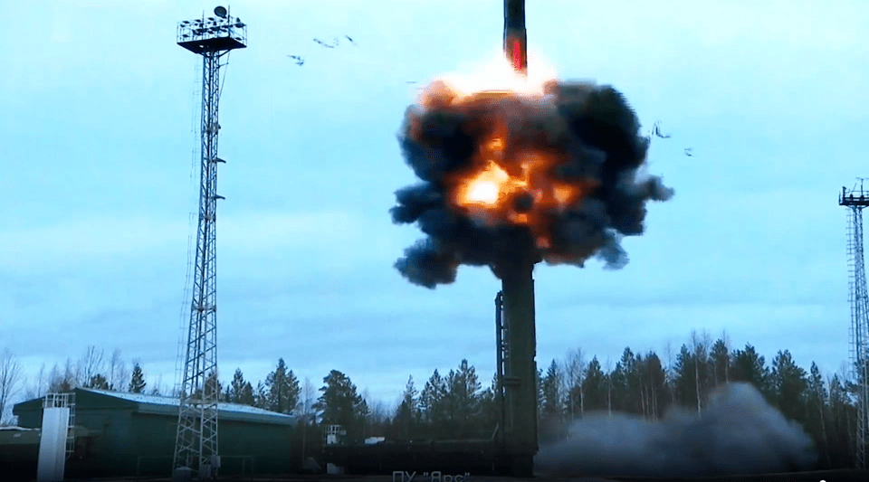 One of the missiles being test-fired as part of nuclear drills