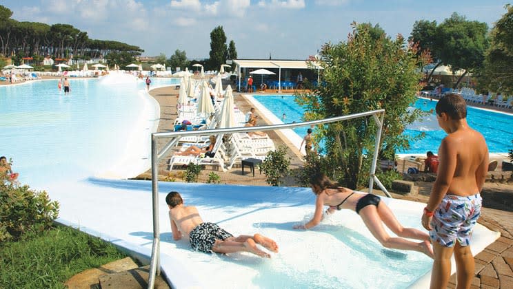 The campsite in Rome is surrounded by 70 acres of pine forest and has a swimming pool complex