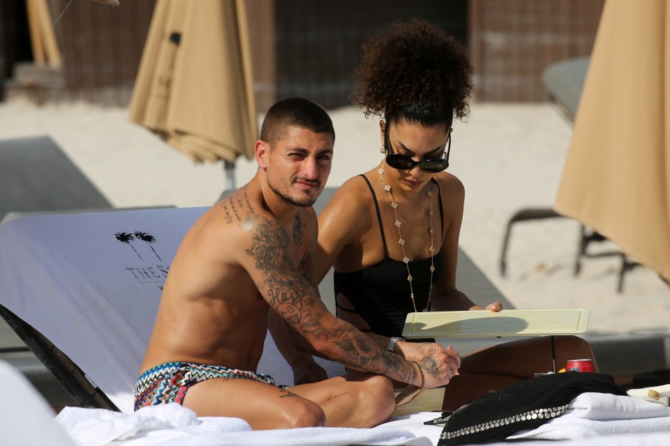 Verratti hit the beach in Miami with model wife Jessica