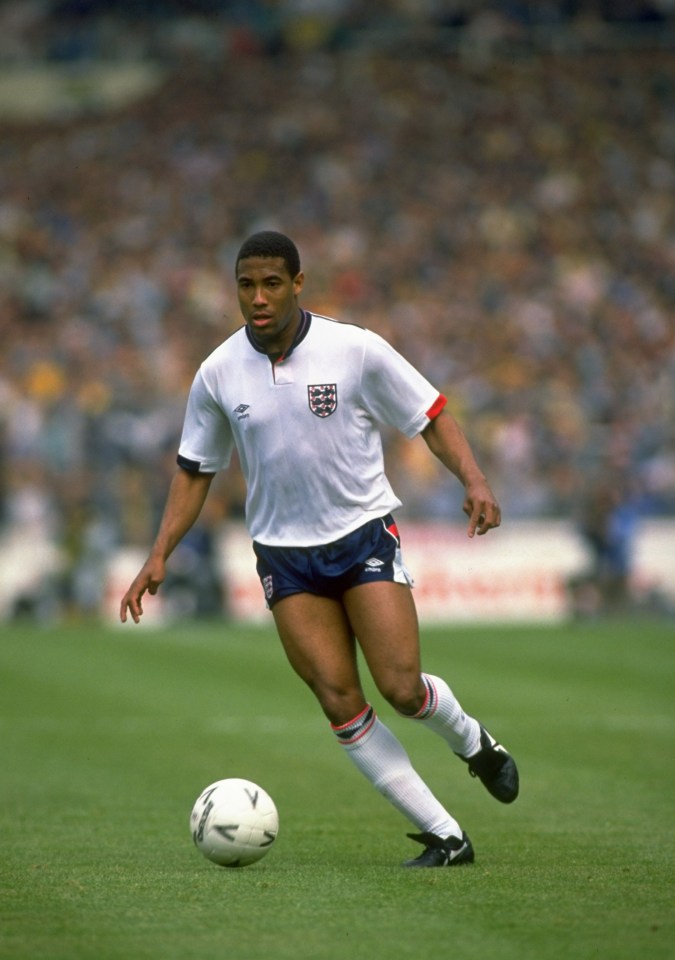 The footballer in action for England at Wembley Stadium in 1988