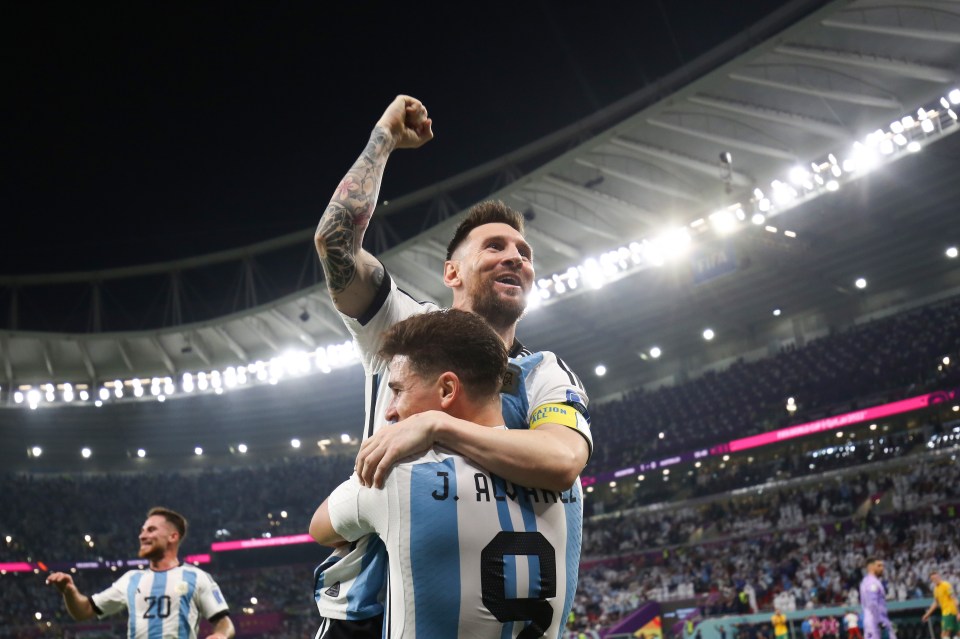 Match winners Messi and Alvarez celebrating Argentina's second goal of the game