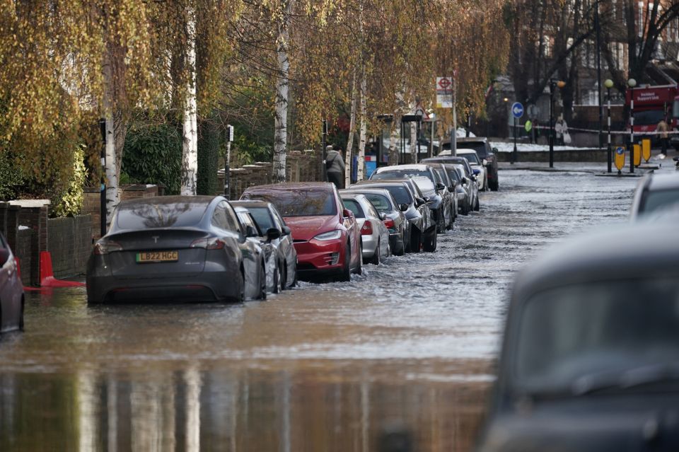 A burst water main flooded Belsize Road in Camden, London