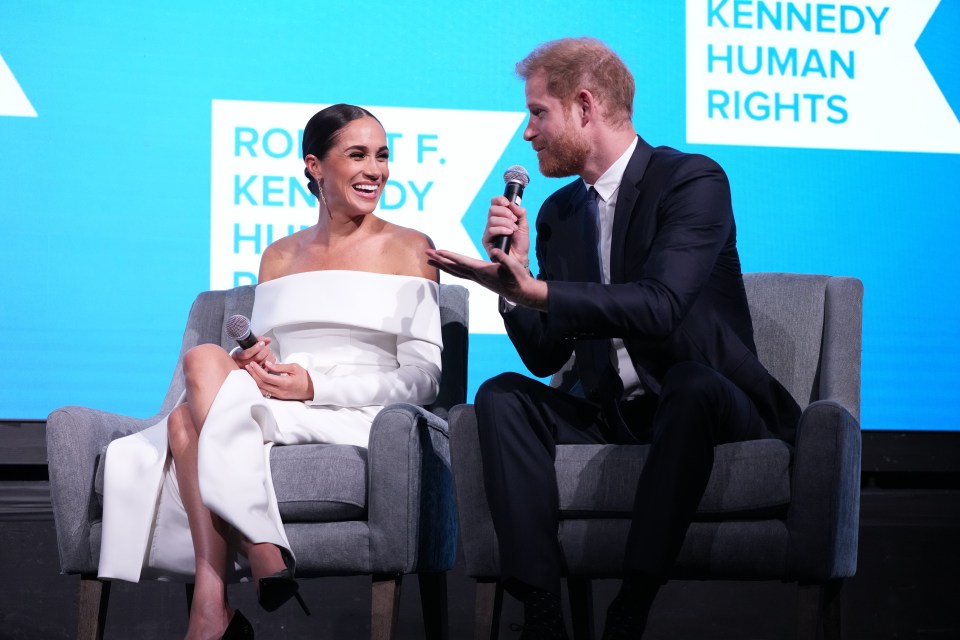 The Sussexes speak on stage at the RFK Human Rights Ripple of Hope Gala