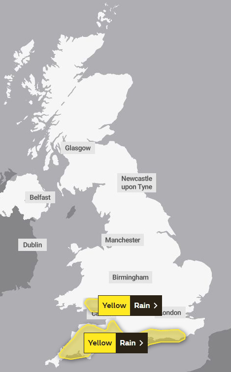 Two yellow rain warnings are in place until Tuesday