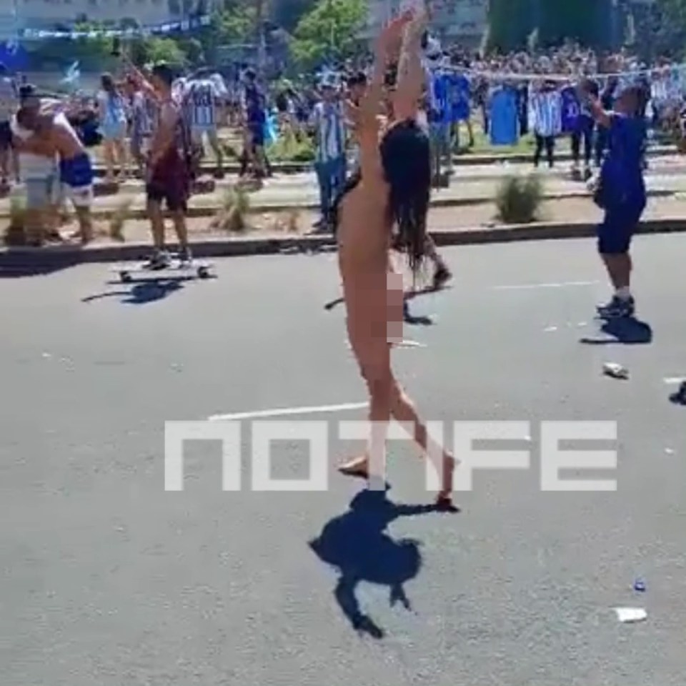 The woman wore just a pair of sunglasses as she performed a sexy dance