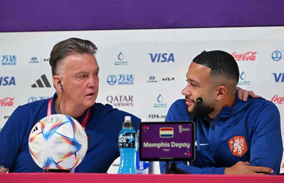 Louis van Gaal put his arm around Memphis Depay and joked about kissing the forward on the lips